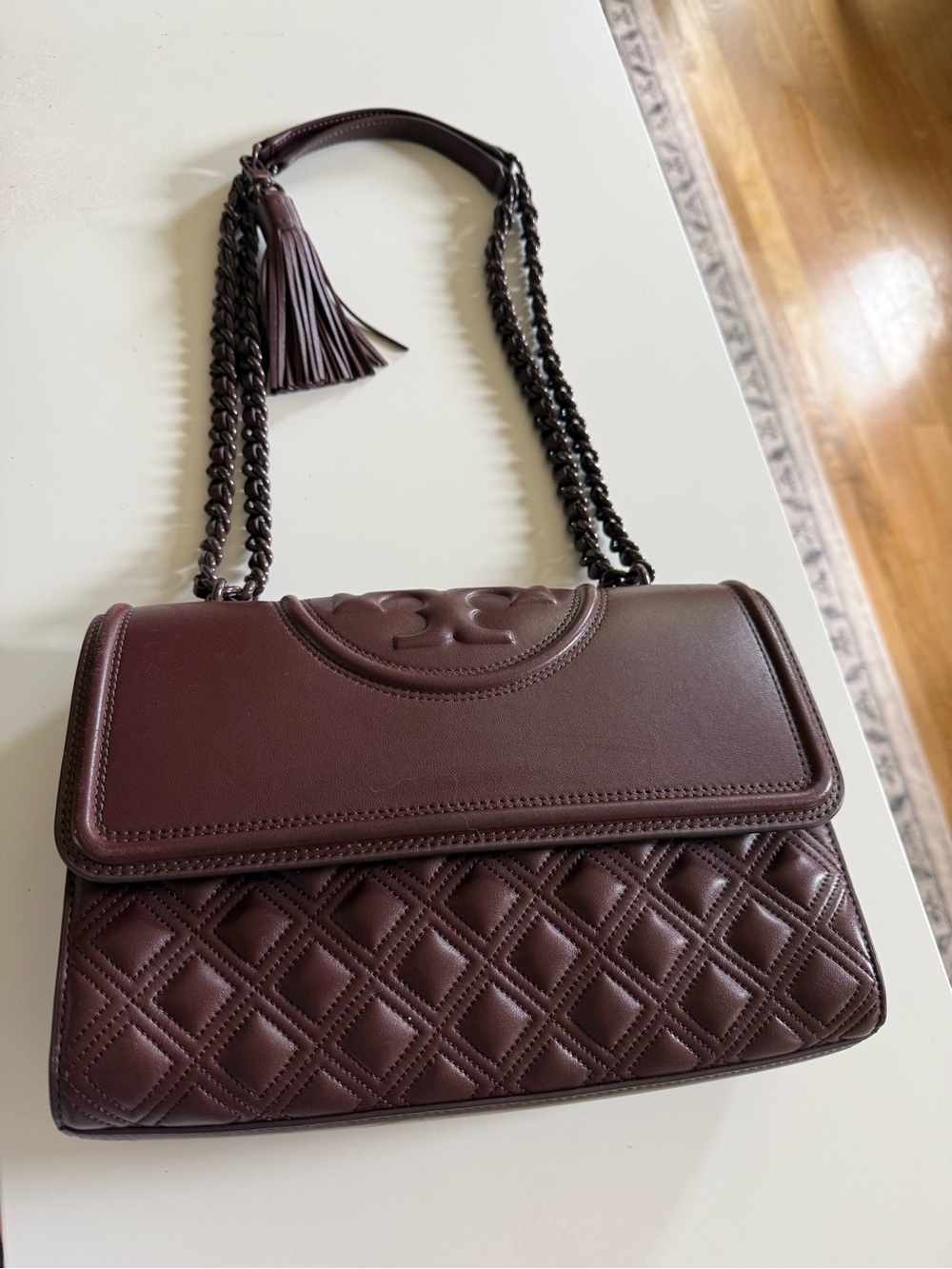 Tory Burch Quilted Leather Shoulder Bag in Burgundy